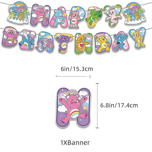 Carebears-teemajuhlien koristetarvikkeet Banner Balloons Kit Cake Cupcake Toppers Set Bahz6260