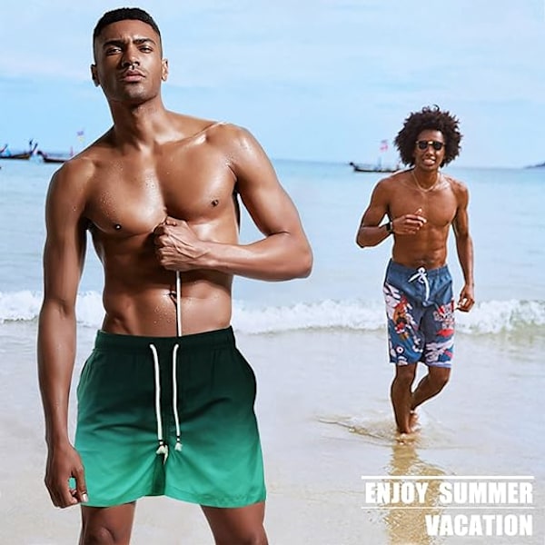 Baddräkter för män, simshorts, badbyxor för män, snabbtorkande strandshorts, surfshorts med meshfoder Green