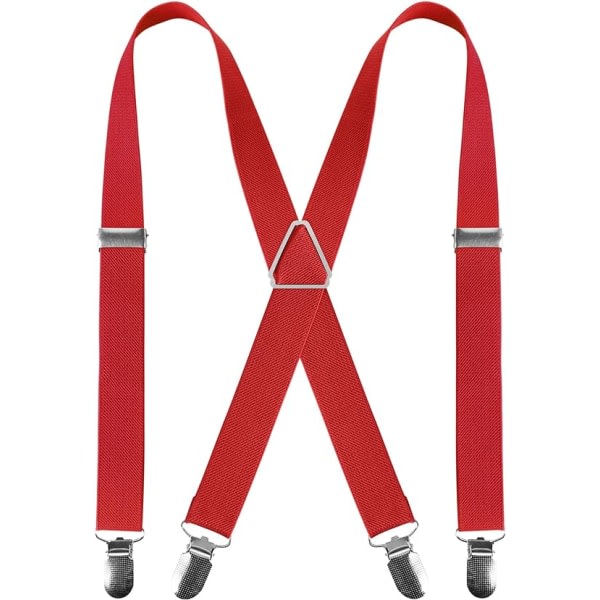 Herresele med 4 klips X-form Justerbare elastiske seler for herrebukser Herresele for bryllup Business Casual seler (rød)
