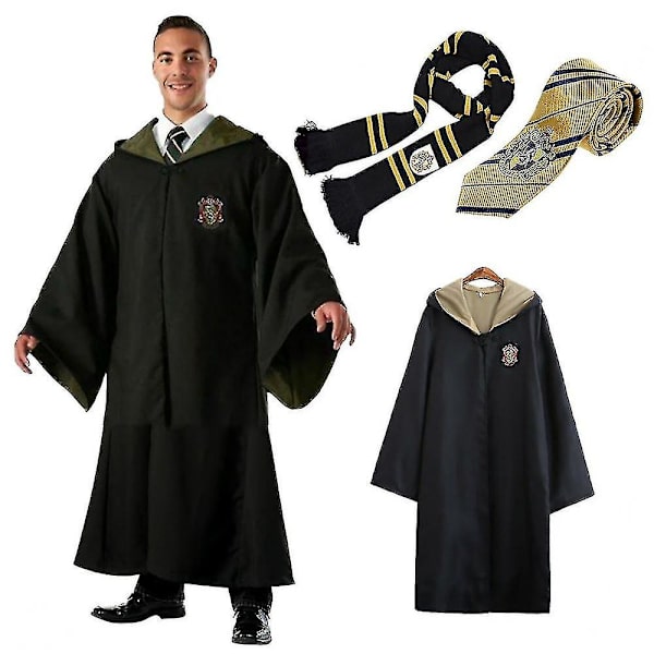 Aikuisten velho Harry Potterin hieno pukeutumistakki, cosplay-asu, 3 osaa, keltainen, L, keltainen