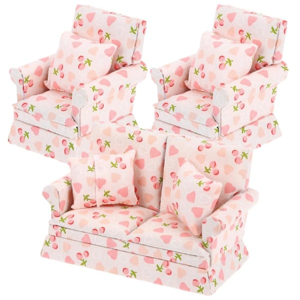 Set Dollhouse Mini yhden hengen sohva Mini kahden hengen sohva sohva Minihuonekalut tyynyillä (12,8 x 6,1 x 7,6 cm, erilaisia ​​värejä)