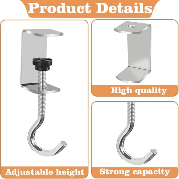 6 Pcs. Adjustable Table Hooks for Hanging Bags, Heavy Duty Metal Backpack Hooks for Desk