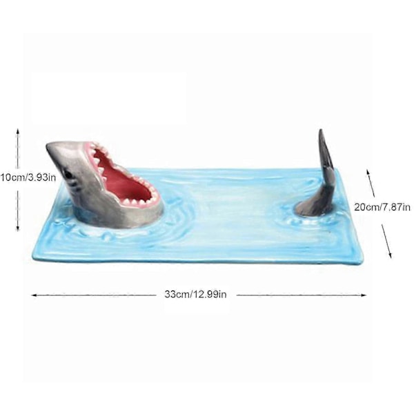 Shark Attack Keramik Sushi Tallerken, Sushi Båd Serveringsbakke Gave til Sushi Entusiaster, Håndmalet Mad Serveringsbakke Madsikker Materiale
