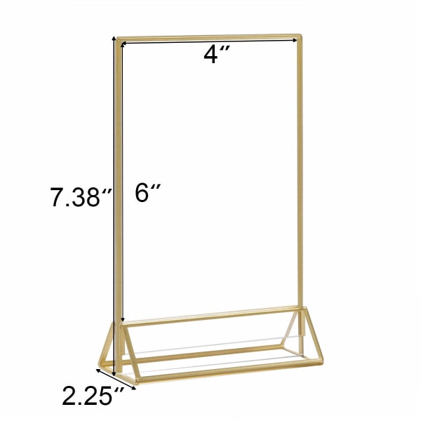 Gull Akryl Ramme Skiltholdere 4x6, Dobbeltsidig Bordmeny Display Stativ, Bryllupsbordnummerholder (6 Pakning)