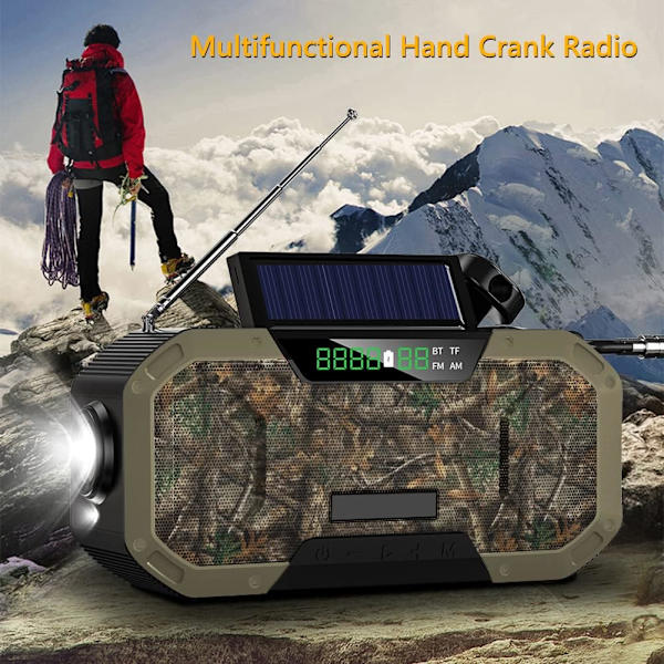 Vevradio med solpanel, 5000mAh Digitalradio med LCD-skärm, IPX5 Vattentät Solhandvevradio
