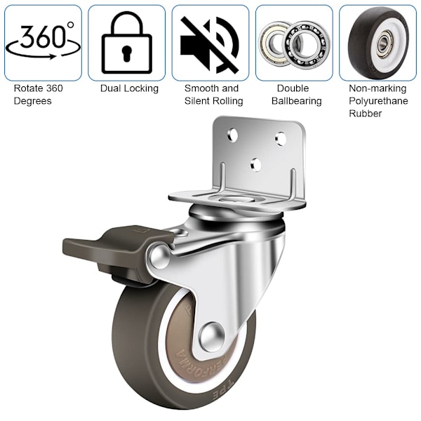 Set med 4 svängbara hjul 50 mm, 100 kg möbelhjul, L-typ Fu