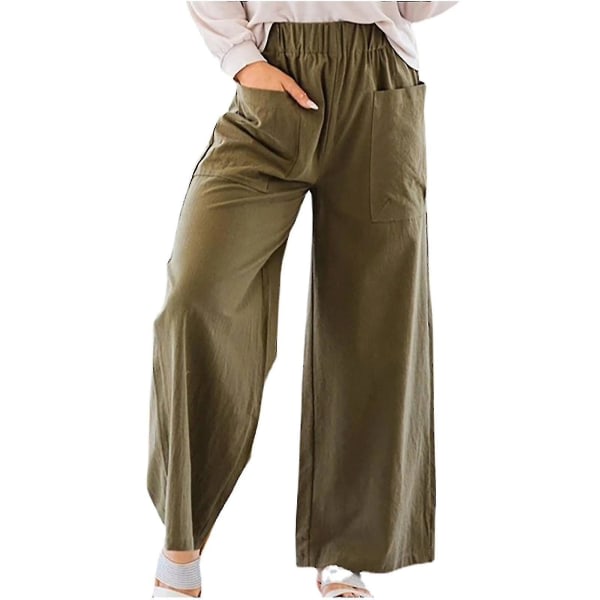 Naisten muoti casual löysät leveät housut, vihreä vihreä M