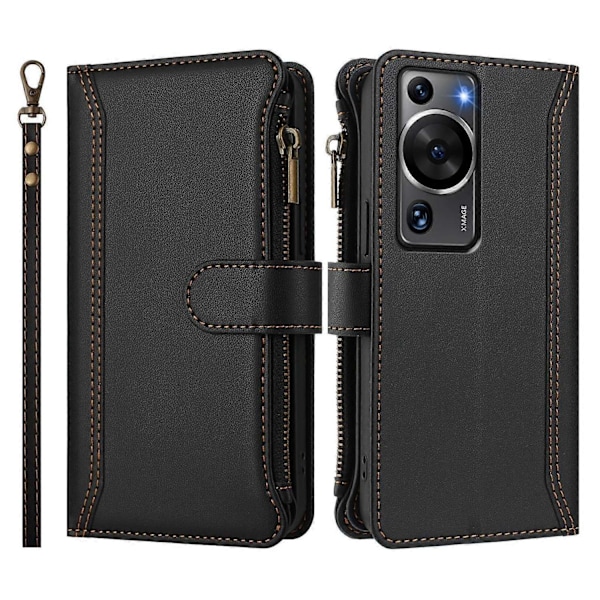 Yhteensopiva magneettisuljettavan 9 korttipaikan vetoketjullisen nahkakotelon kanssa ja rannehihnalla - Perfect_xx For Huawei P60 / P60 Pro