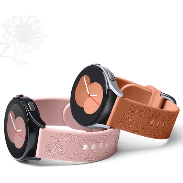 Auringonkukkakaiverrettu ranneke, yhteensopiva Samsung Galaxy Watch 7 6 5 4 40mm 44mm naisten kanssa, 20mm pehmeä silikoniranneke Galaxy Watch_xx -kelloon Brown