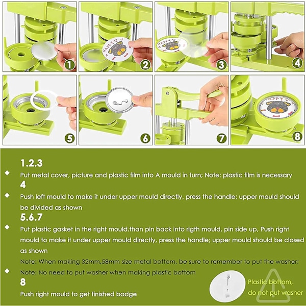 25/32/37/44 MM Knappmaskin Installasjon Gratis Knapp Nål Punch KiQa 37MM