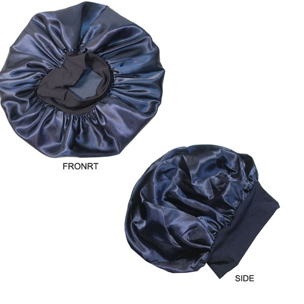 Hår satin hætte til sovende brusehætter Silke kemohætter med bredt elastisk bånd Nattesøvn hætte hætter til sorte kvinder fletninger (marineblå)