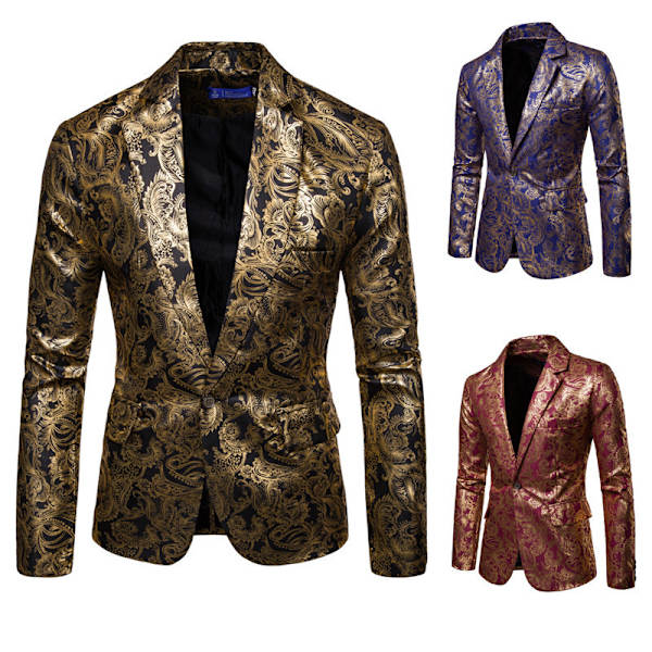 Herr Enknapps Paisley Smokingjakke Slim Fit Blazer Jakke svart black M