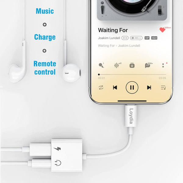 Kuulokesovitin iPhonelle, 2 in 1 -laturi ja 3,5 mm Aux Audio Splitter Adapter -yhteensopiva
