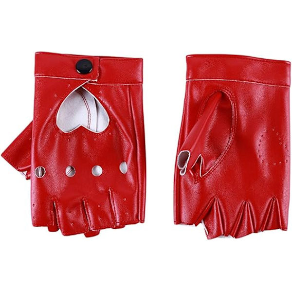 Fingerløse Biker Jazz Handsker - 80'er Stil Gothic Rød Kunstlæder Punk Biker Handsker med Hjerteudsnit til Kvinder og Børn Red