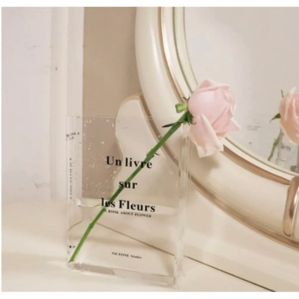Klar akryl bog vase, transparent vase til blomster, 20 cm højde Borddekoration, bogtype Blomster vase dekorativ vase