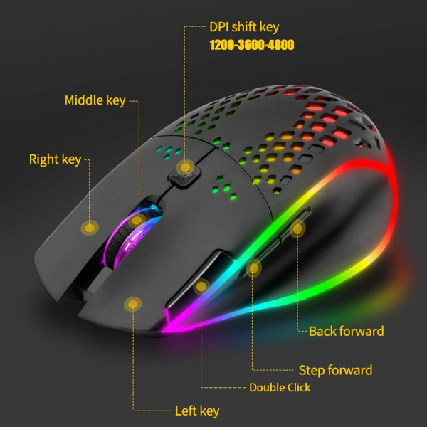 Trådløs oppladbar Honeycomb Gaming-mus med RGB