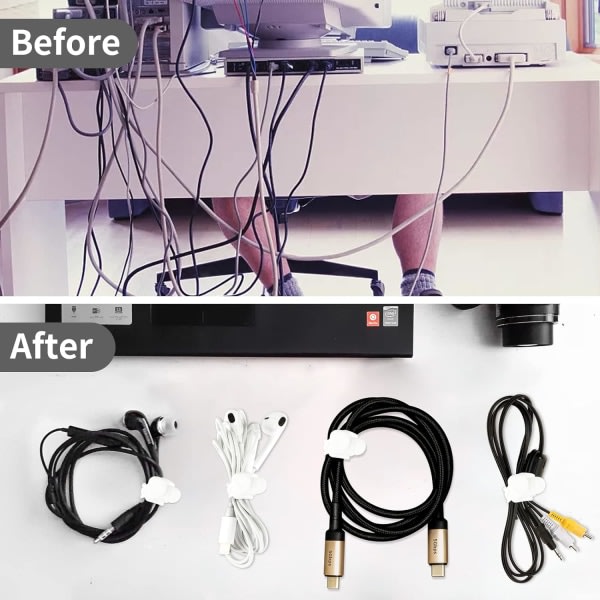 Kabelbånd Gjenbrukbare silikonkabelbånd 16 stk Hvite kabelbånd Buntebånd for hodetelefoner Telefonlader Lydkabel Datamaskin (hvit)