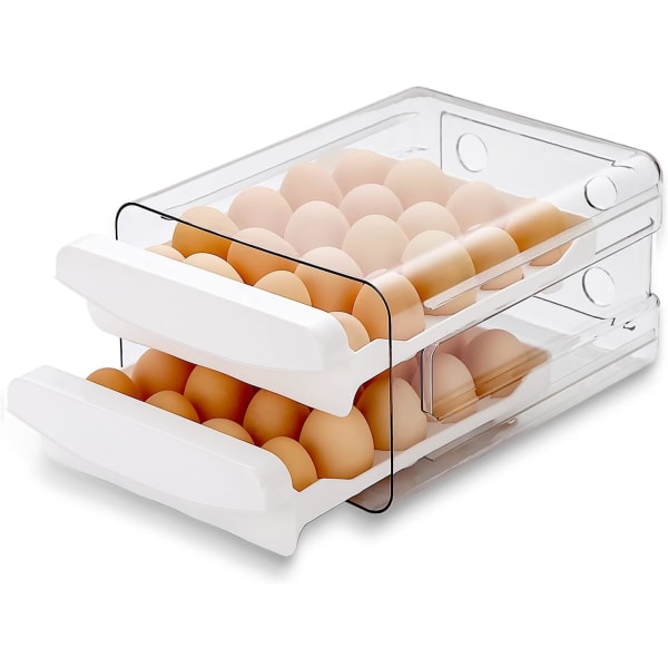 Jääkaapin munatarjotin, 40 ritilää/2 kerrosta Jääkaapin munateline, jääkaapin munalaatikko, jääkaapin tuoreen munan säilytyslaatikko (1 kpl)