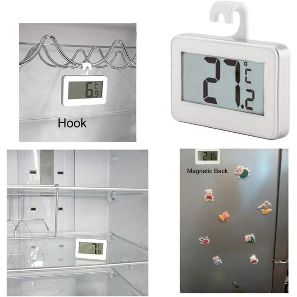 Kjøle- og frysetermometersett med 2 stk med opphengskrok (hvit)