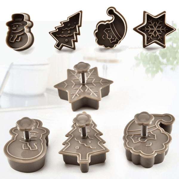 4 st Julkakformar, Set, Snögubbe Snöflinga Julgran Jultomte Mönster Bakformar