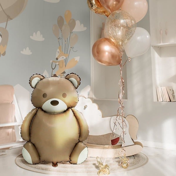 4d 35'' store brune bjørneballonger tegneseriebamse festutstyr, 4 pakke bamse helium mylar folieballonger for Jungle Woodland