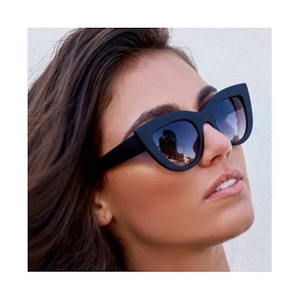 Merkevare-designede Vintage Cateye Svarte Solbriller Dame UV400 Oculos - Svart