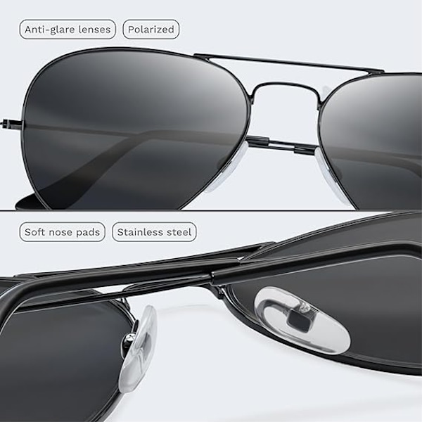 Solglasögon för Män Kvinnor Aviator Polariserad Metall Spegel UV 400 Lins Skydd