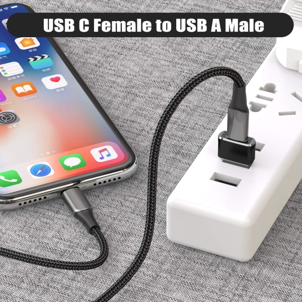 USB til USB-C Adapter 3-pakning, Type C Hunn til A Hann Laderkabel