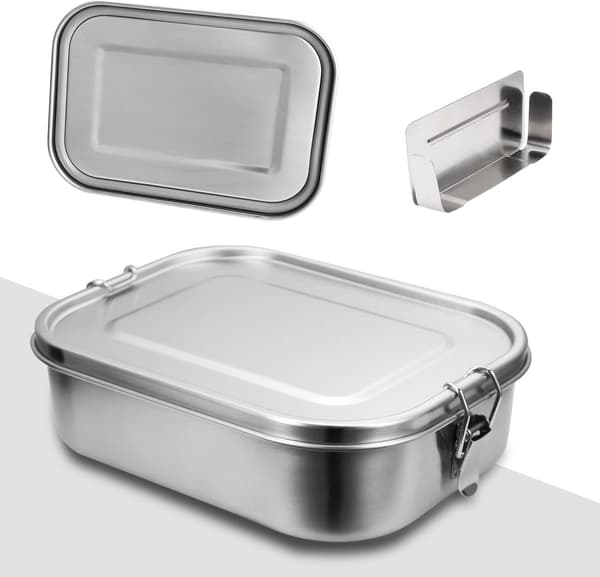 Madkasse i rustfrit stål 1200 ml med skillevæg, Bento-beholder til arbejde, skole, rejser Silver