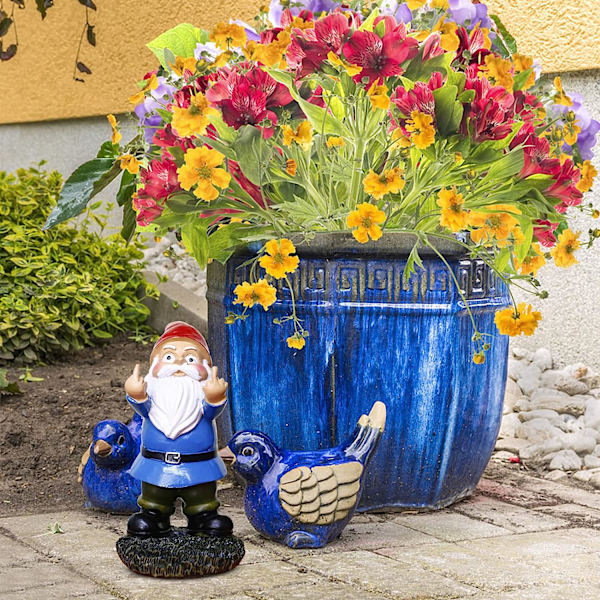 Morsomme hagegnomer, fargerike hagepynt Dobbel langfinger utendørs frekk gnome-figur gave 13,97 cm