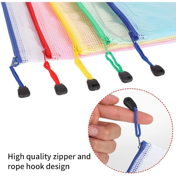10 stk A5 Plastlommer, Glidelåsposer A5 Mesh Dokumentmapper for Filoppbevaring, Skole