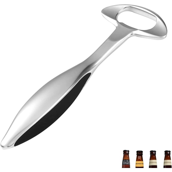 Flaskeåbner rustfrit stål, ølåbner med behageligt greb, robust flaskeåbner, til bar derhjemme eller udendørs (sort håndtag)