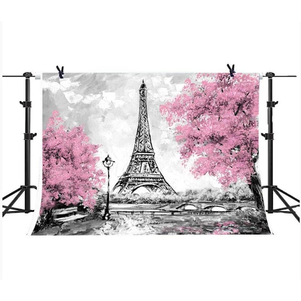9x6ft Pariisin Eiffel-tornin taustat valokuvausta varten Vaaleanpunaiset kukat Puu Valokuvaharrastajat Häästudio Rekvisiitta Tausta Banneri Vinyyli