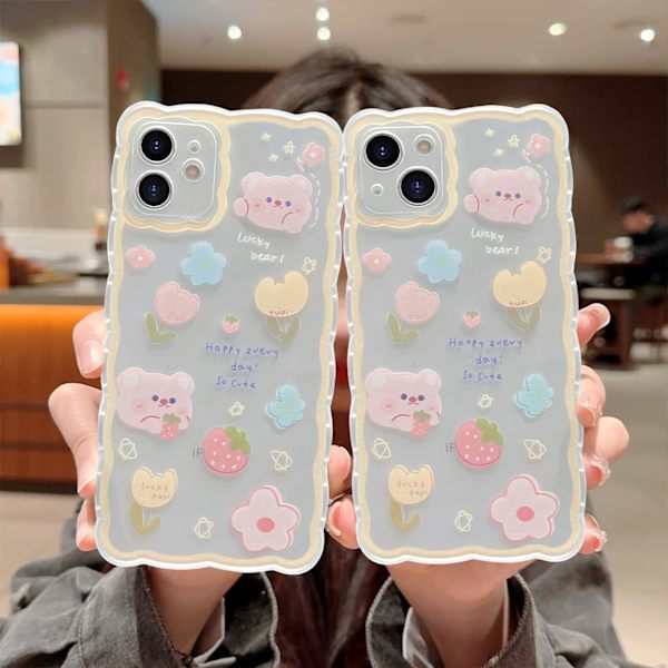 Yhteensopiva iPhone 12 -kotelon kanssa Keltainen aaltoesteettinen söpö piirustus