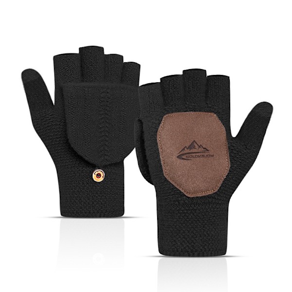 Vinterstrikkede termiske hansker for menn med sklisikker beskyttelse og flip-design (Svart) color 5