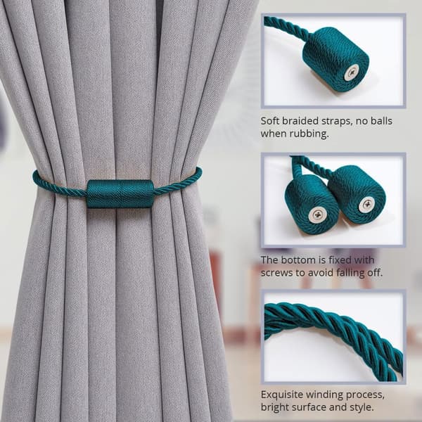 2-pack magnetiska gardinband, 2,5 cm handvävda sidorep, gardinfäste green