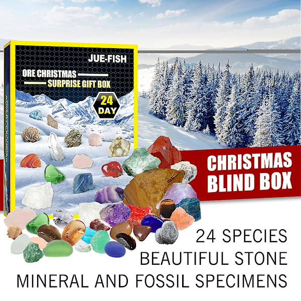 24 Dagers Julekalender med Edelstener og Krystaller for Healing - Julegave Advent Blind Box