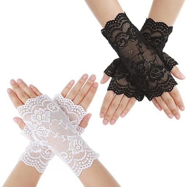 Fingerlösa handskar 2 par spetsblommiga näthandskar för damer