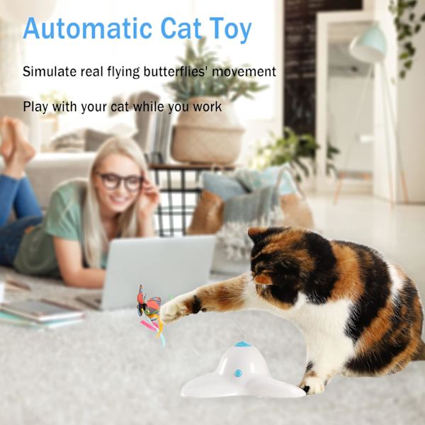 Katt Leksaker Interaktiv Fjäril Kitten Leksak för Inomhuskatter Elektrisk Roterande Retande Fjäril