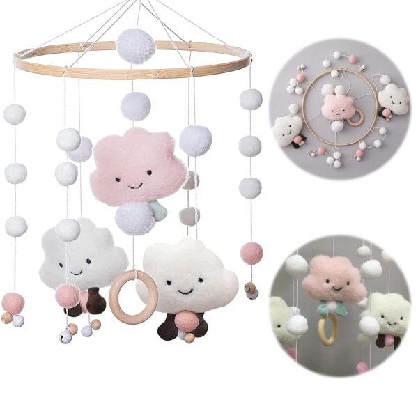 Baby tuulikellot, liikkuva baby , baby puu huopapalloilla 3D pilvet, baby sängyn kellariipus pinnasänkyjen pojille ja tytöille, pinkki