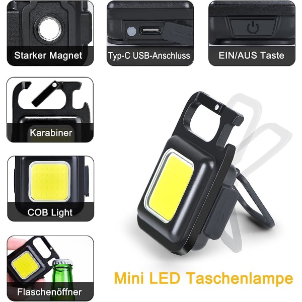 Mini inspeksjonslys, 800 lumen arbeidslys LED verkstedlys Magnetisk mekanisk lys Bærbart arbeidslys, 3 stk (svart)