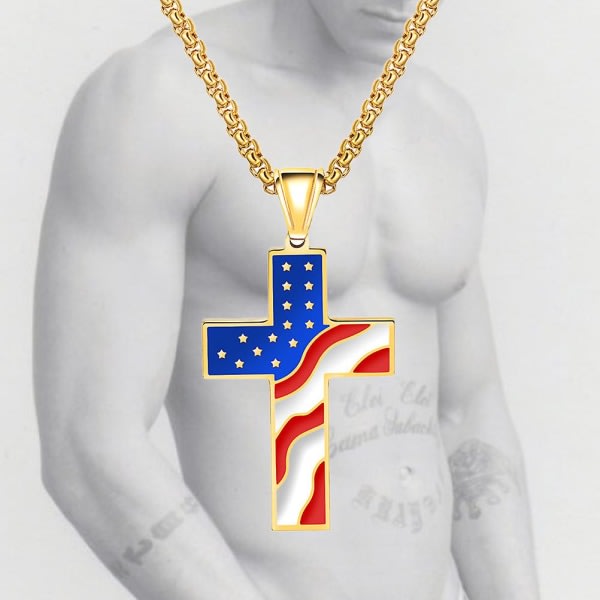 Ristiriipus Creative American National Flag -sisustusriipus miespojalle (kultainen ketjulla) (kultainen)