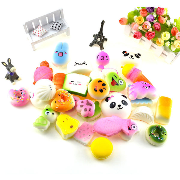 10 stk Kawaii Mini Myke Brød Squishy Lekepakke - Tilfeldig Utvalg