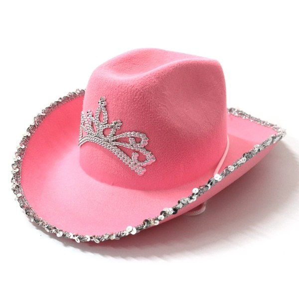 Western-stil rosa cowboyhatt tiara cowgirl caps cowboyfest hatt pink silver edge