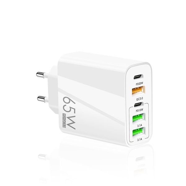 PD QC3.0 Hurtiglader 65W Hurtigladingsadapter AC100-240V Bredt Spenningsområde Bærbar Vegglader for Bærbar Mobiltelefon