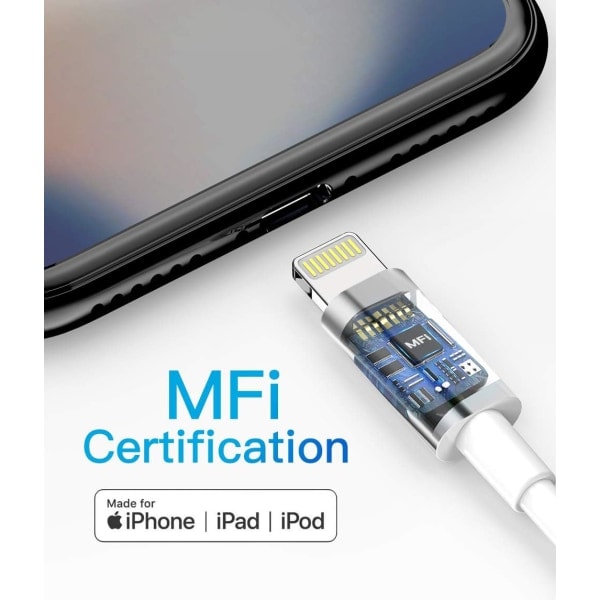 3-pakning 2m iPhone-ladekabel, USB til Lightning-kabel, iPhone-kabel kompatibel for iPhone hvit