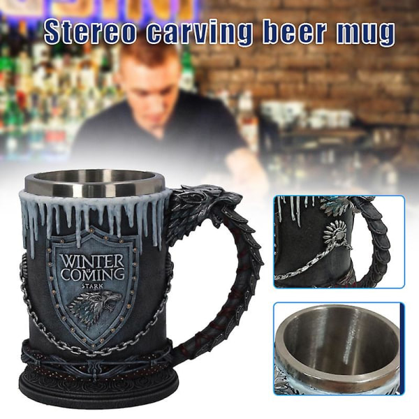 Stark Tankard Game Of Thrones Krus 3d Utskåret Rustfritt Stål KOPP Til Bursdagsfest Bar