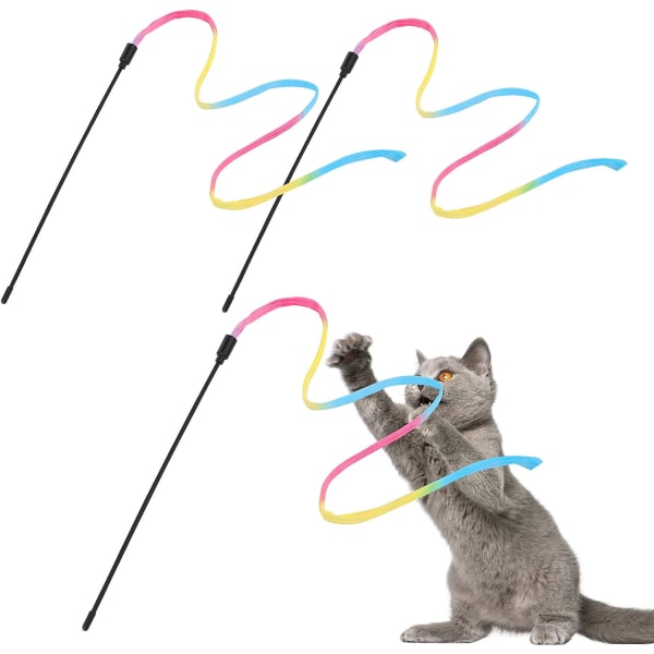 Cat Interactive Rainbow Wand Toys, 3 Pcs Kitten Wand Toys Small Cat Rainbow String Interactive Toys