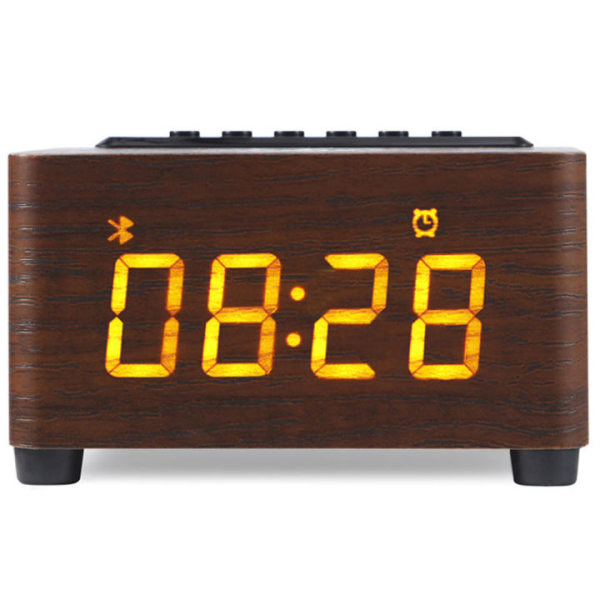 Wooden digital clock radio with wireless charging station LE