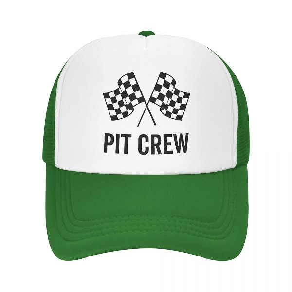Mode Racerbil Pit Crew Ternet Flag Cap Til Mænd Kvinder Justerbar Racing Sport Trucker Hat Sport Grøn Green Trucker hat